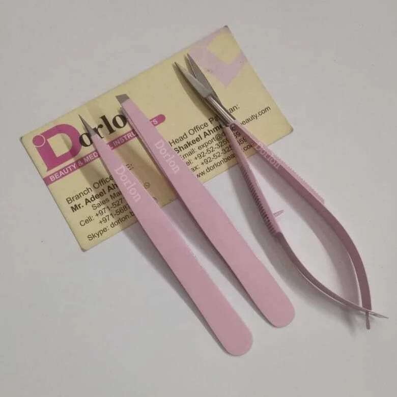 10% красивые детские розовые пинцеты для бровей с покрытием, заостренные наклонные наконечники с пружинными ножницами