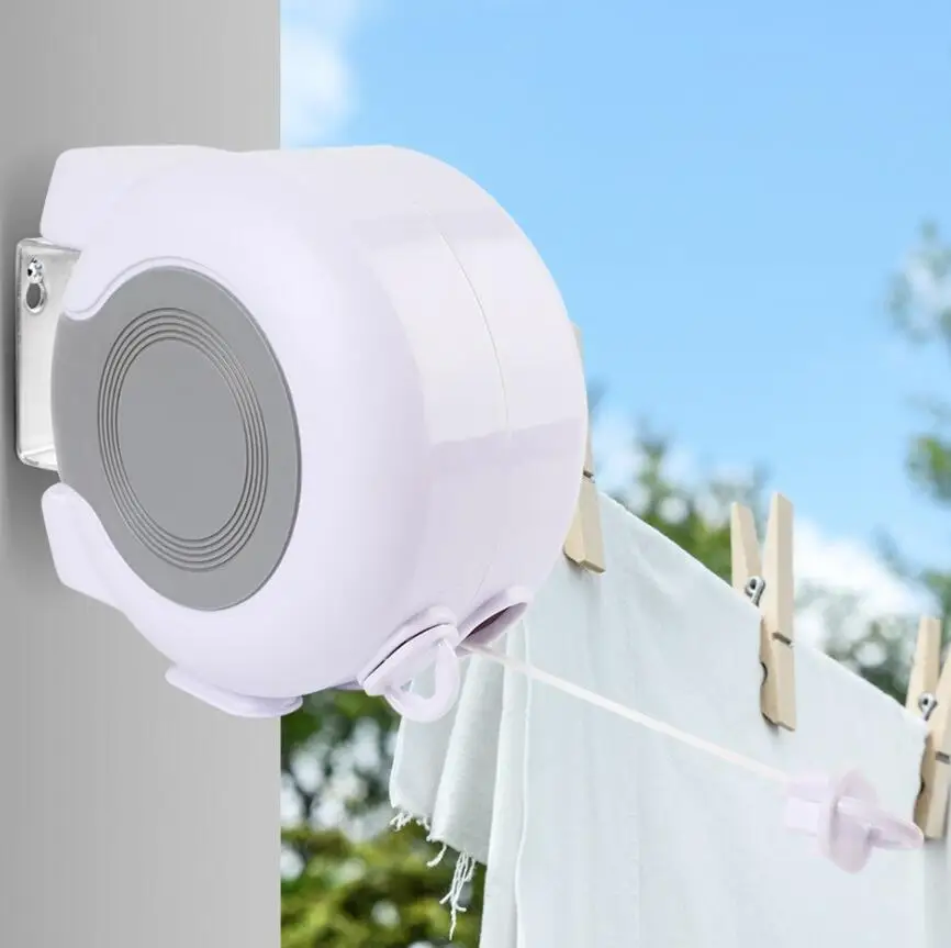 Portable Adjustable Indoor/Outdoor Retractable Clotheslines Durable Hanging Plastic Reel to Air Dry Wet Clothes in Bathroom