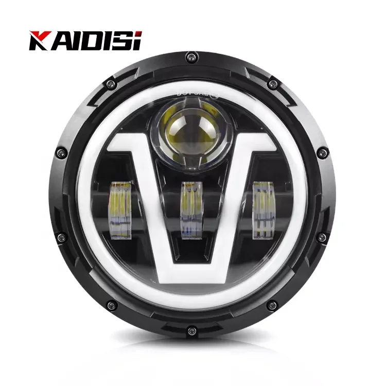 High Quality 7 Inch 85W Hi-Lo Beam V shape Ring Amber Turn signal White DRL Light  LED Headlight for Off-Road