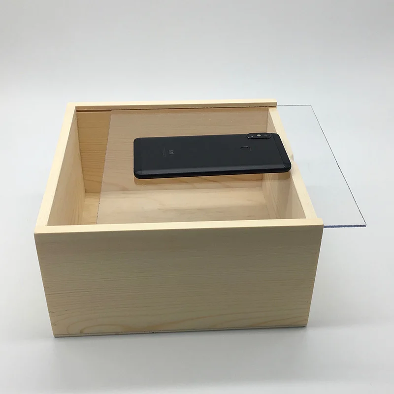 Plain empty natural pine solid wood box with transparent lid wooden gift box
