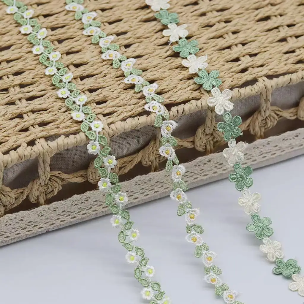 Wholesale 2cm Garment Accessory Floral Ribbon Trim Embroidered Lace Ribbon Flower Embroidery Lace Trim For Hair Ornament