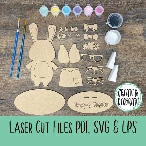 Easter Bunny with custom faces and clothes for DIY Craft Kits kids coloring kits laser cut Wood Ornaments Paint Kits