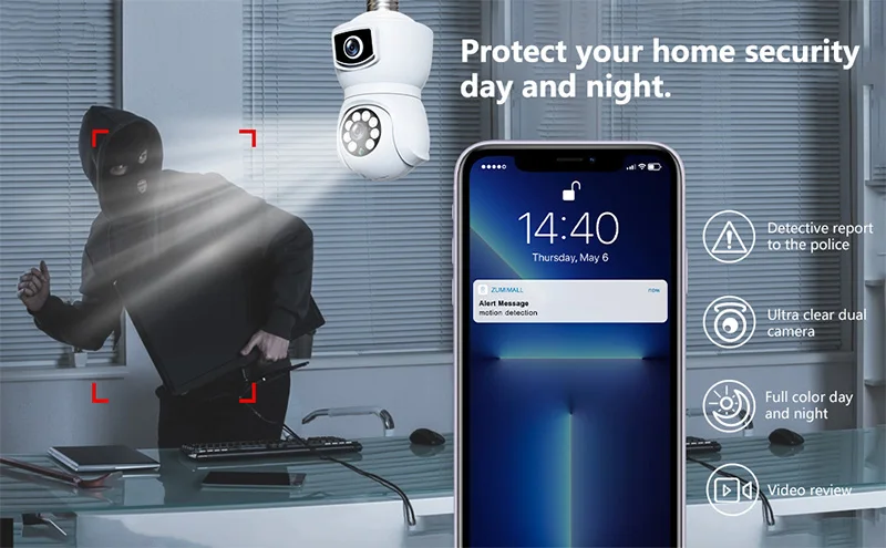 4mp E27 Wireless Wifi Dual Lens Bulb Camera 360 Security Surveillance Ip Ptz Mini Camera Bulb Light Cctv Camera