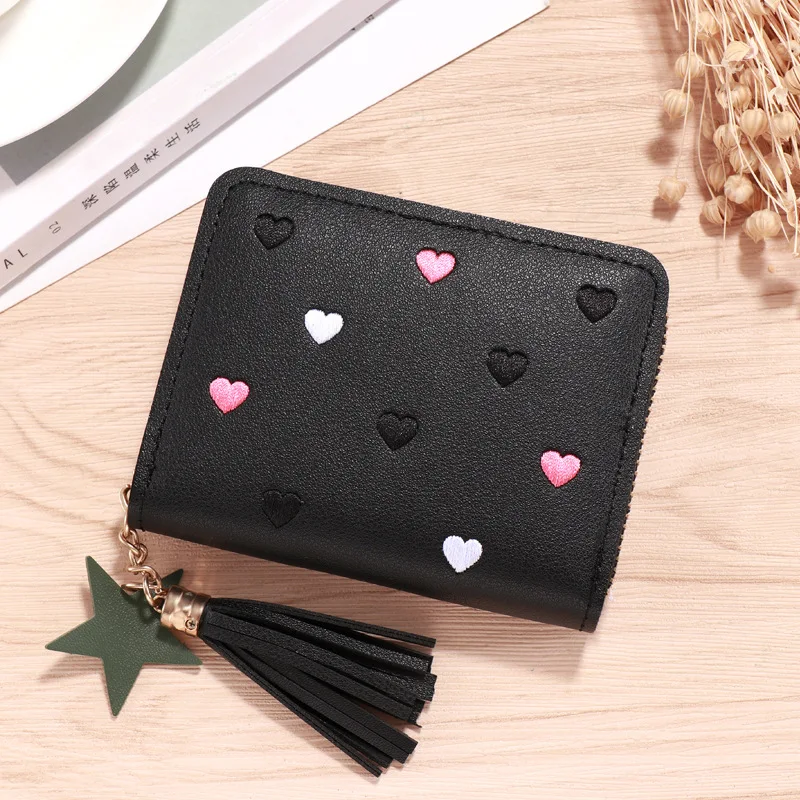 New Cheap Fashion  Small Ladies Mini Tassel Cute Girl Short Zipper Lovely Coin Purse Card Holder Durable PU Wallet