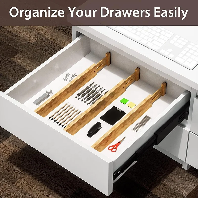 4 PCS Drawer Separators Tool Expandable Adjustable Kitchen Bamboo Dresser Drawer Dividers Organizers for Bathroom Clothes