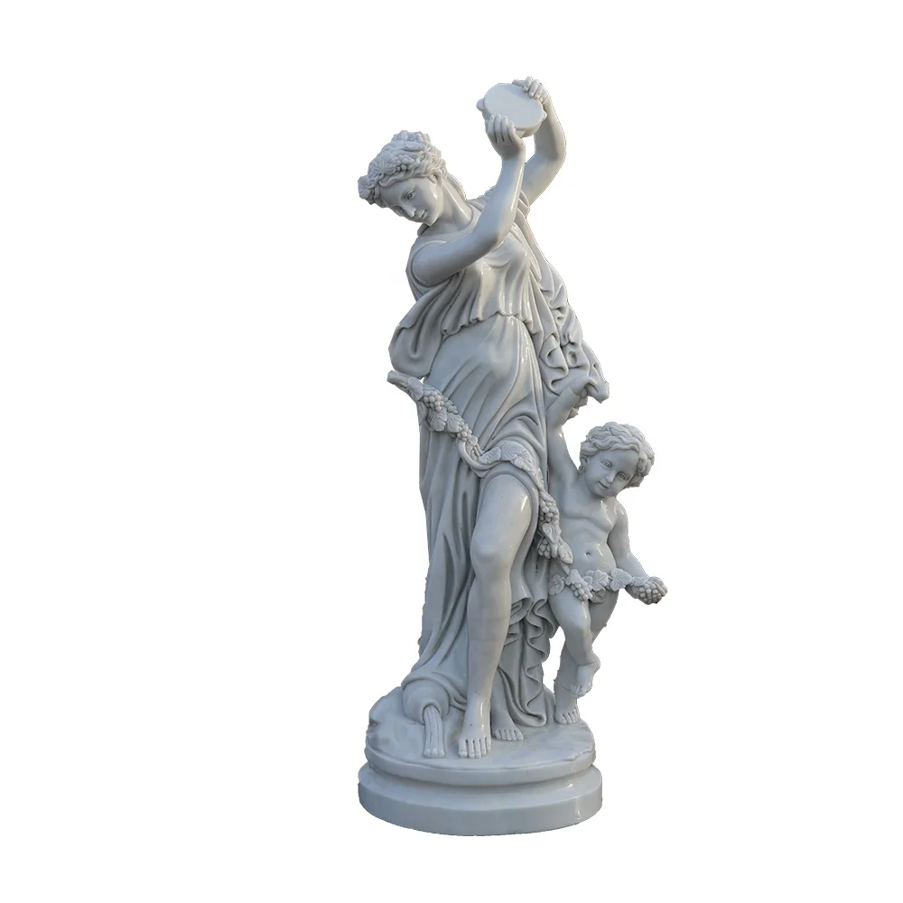New design  natural marble  statues hand carved  decoration  stone carving lady sculptures with child