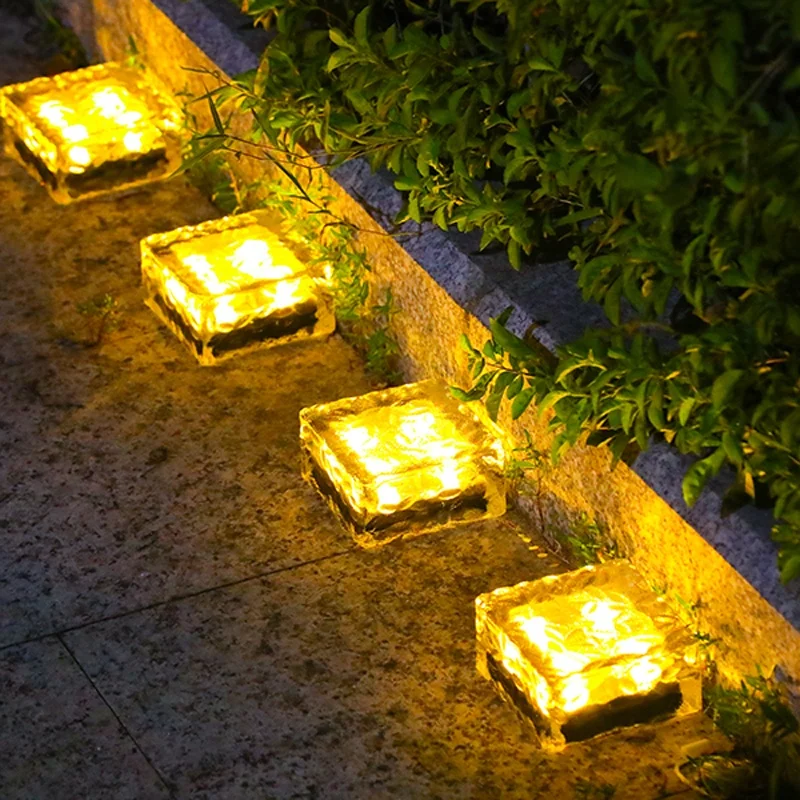 Decorative Ice Brick Shape Paver LED  Glass Solar Lamp Lights