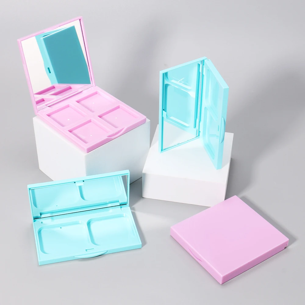 OMI Customized Logo Empty Eyeshadow Case 2Pan 4Pan Plastic Palette Recyclable Blush Case 5mm ABS Rectangle Stamping Processing
