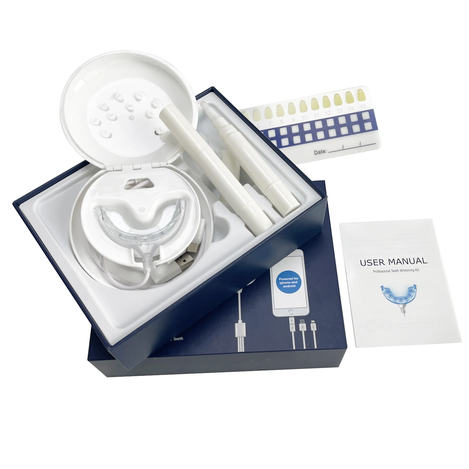 Private Logo Non Peroxide Teeth Whitening Pens SmartPhone Powered 16 or 24 LEDs Light CE Teeth Whitening Kit