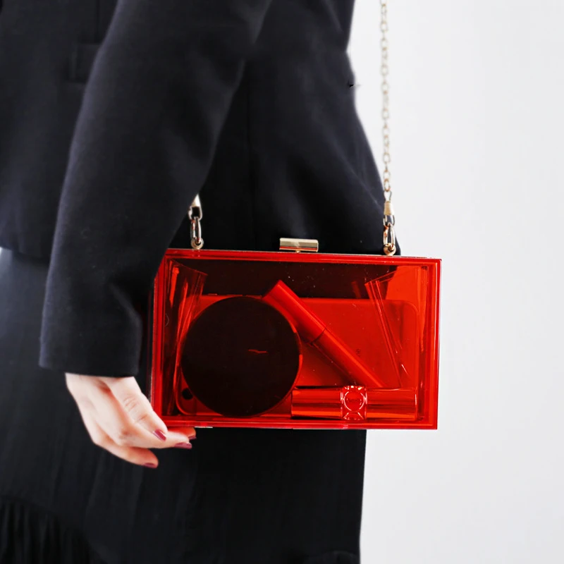 Clear Purse Bag Crossbody Box Clutch for Girls & Women,Stadium Approved Purses and Handbags for Prom Concerts with gold Chain