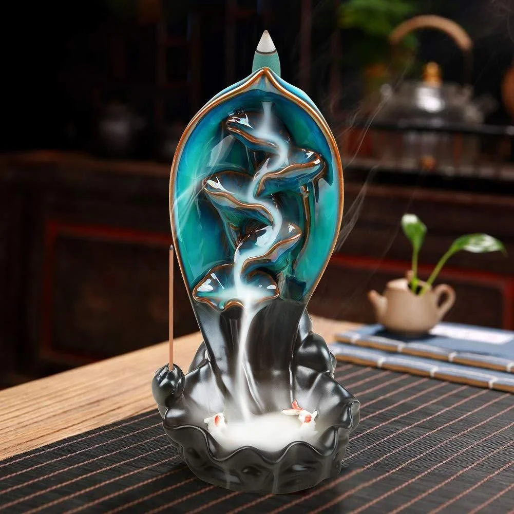 Hot Sale Popular Artistic Incense Burner Ceramic Waterfall Incense Holder With Incense Cones Sticks