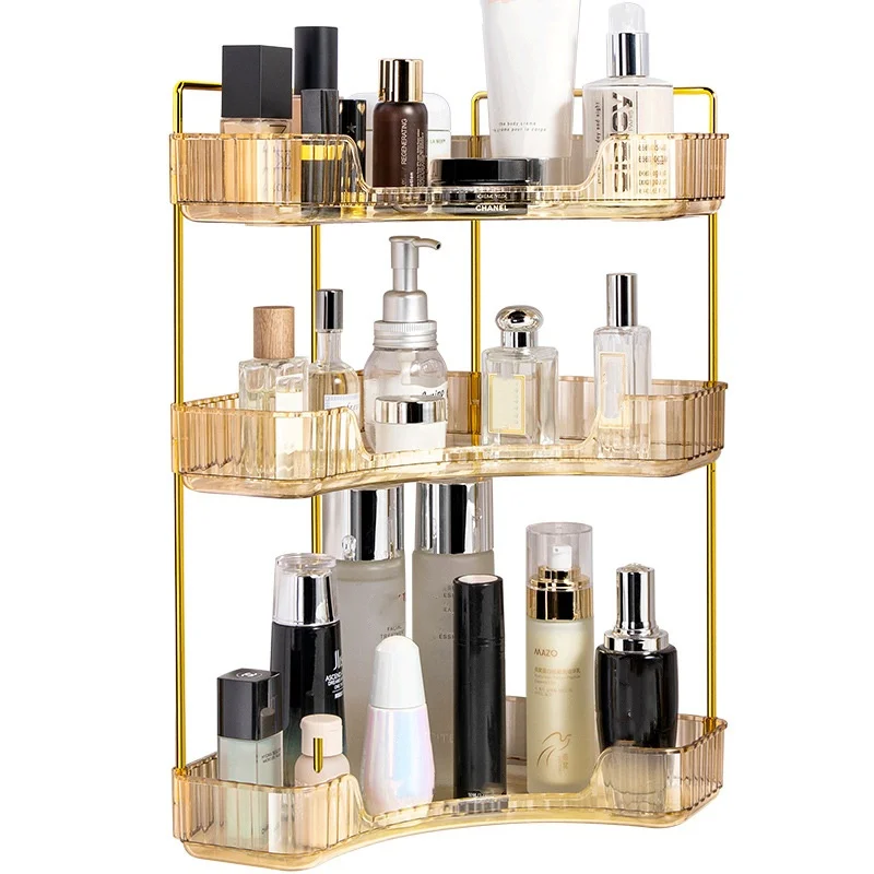2024 hot selling new non perforated bathroom home desktop cosmetics storage box washbasin skincare triangle sorting rack