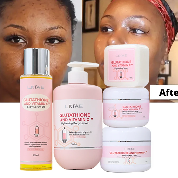 Lovely Pink Collection Shea Butter Cream Body Cream Lotion Soap Body Oil Moisturizer Glutathione Skin Care Set for Light Skin