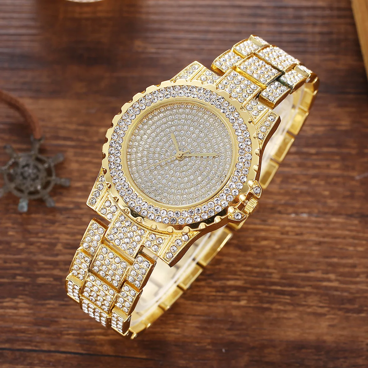 Luxury Bling Full Crystal Rhinestone Tennis Chain Bracelet Watch Set Iced Out Zirconia Diamond Sets