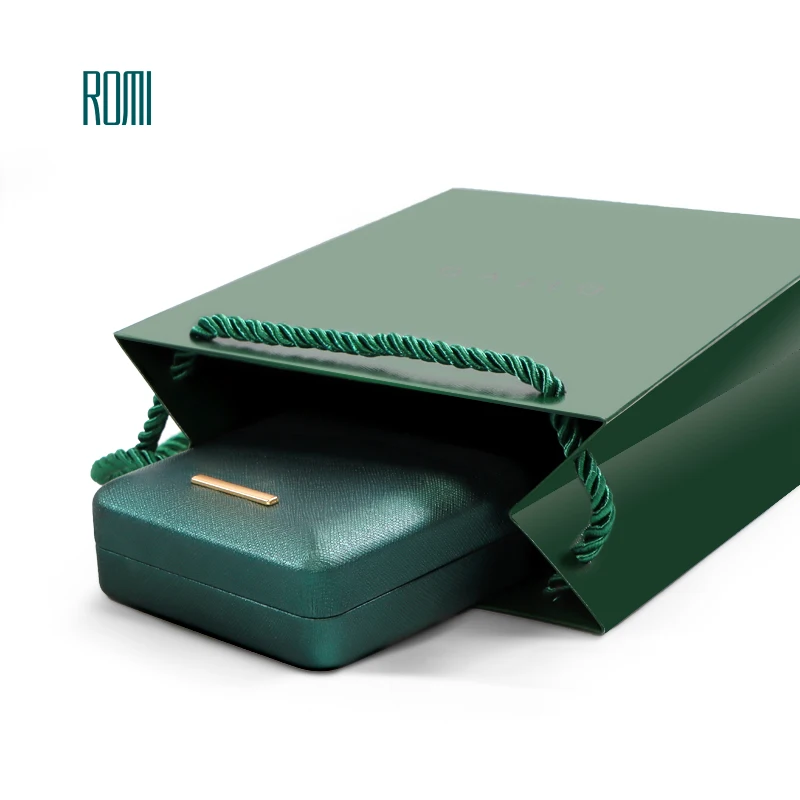 Romi High Quality Green Packing Paper Bag Custom Shopping Gift Jewelry Packaging Paper Bag