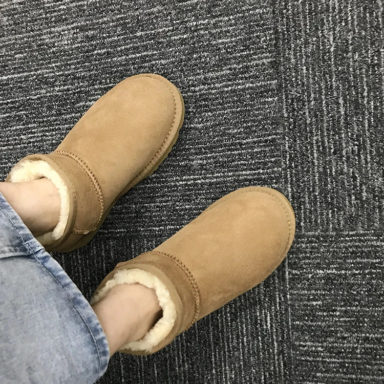 Logo Custom Winter Snow Boots Plus Size 44 Brands Design Ugh Cowhide Leather Fur Women Snow Boot