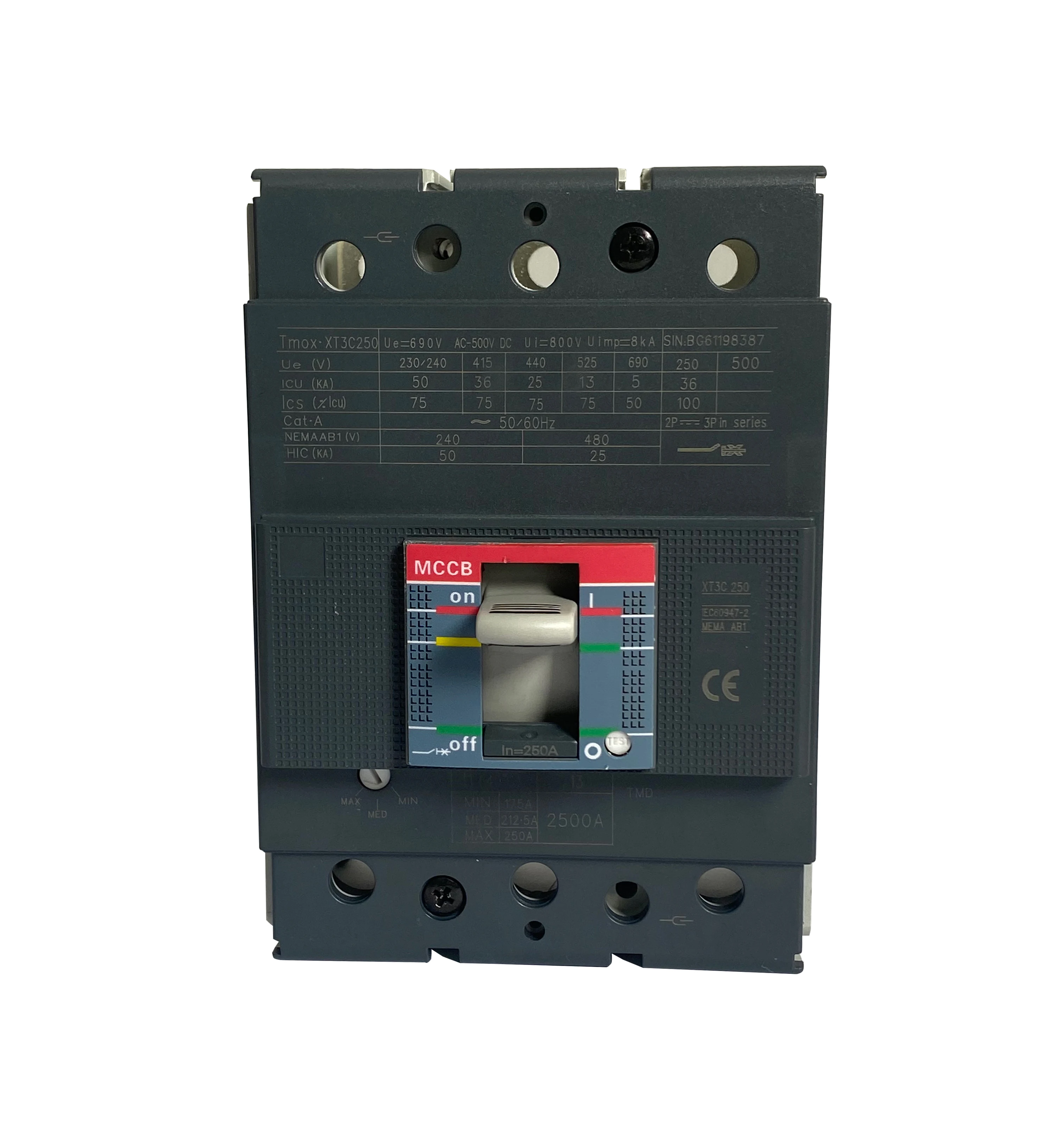 Tmax MCCB 125A 160A 250A 400A 630A 800A 1250A 1600A 3p 4p 690V Molded Case Circuit Breaker