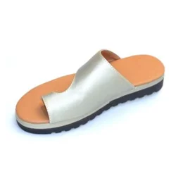 Women PU Leather Shoes Comfy Platform Flat Sole Ladies Casual Soft Big Toe Foot Correction Slide Sandal Slipper