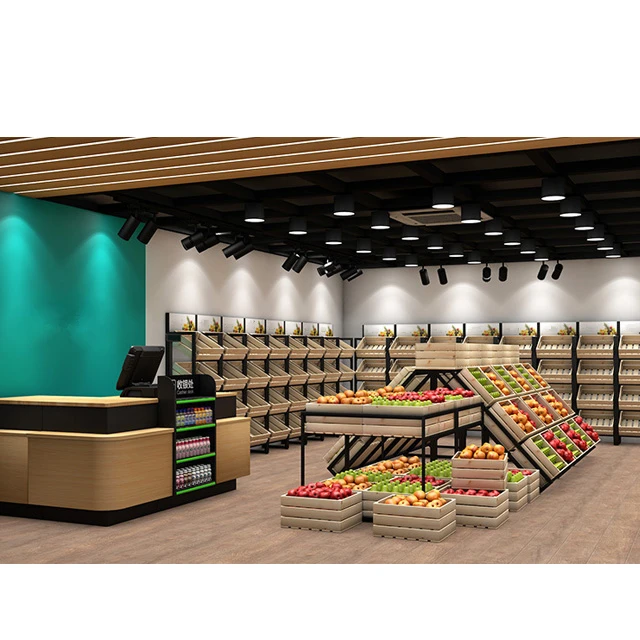 Ready to ship metal & wooden easy move use for supermarket/ fruit vegetable store /retail shop display rack/