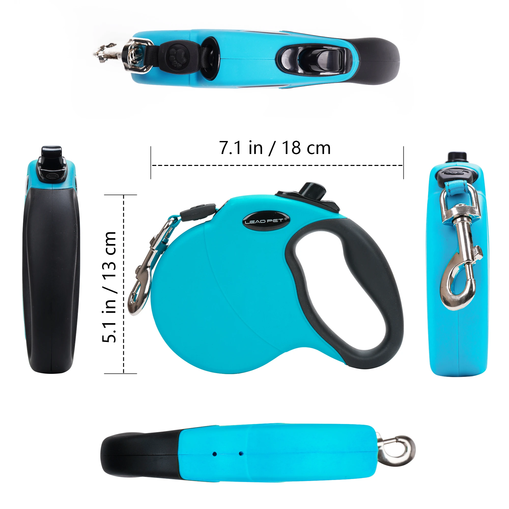 LEAD PET 16FT Dog Walking Leash with Chew Proof Cable, for Dog ups to 100lbs, Ergonomic Handle,One Button Break & Lock