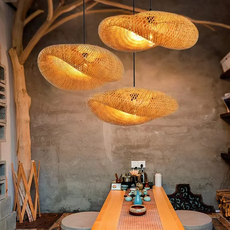 New Design Natural Woven Lamp Restaurant Decorative lighting Wooden Bamboo Chandeliers Creative Rattan Pendant light