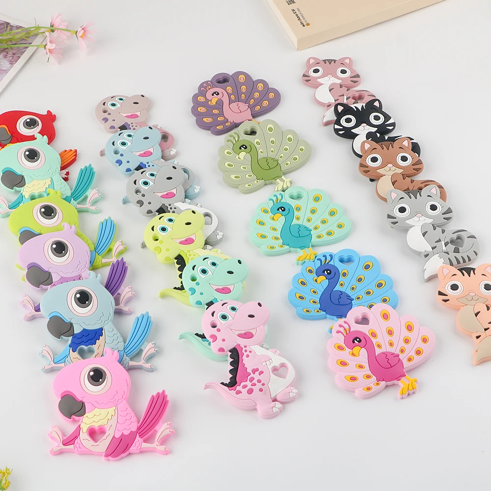 Customize Hot Selling Products Eco-friendly BPA Free Cat Dinosaur Cartoon Teether Making Diy Teething Silicone Teether Toys