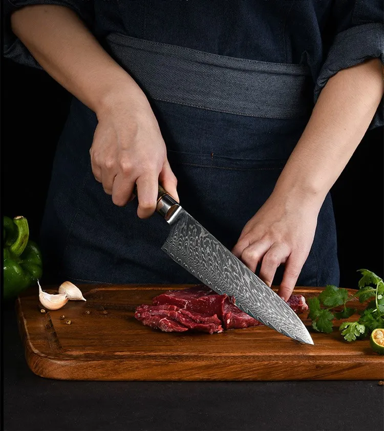 2021 New arrivals damascus steel blade 8 inch chef knife ultra sharp household slicing knife kitchen meat cutting knife