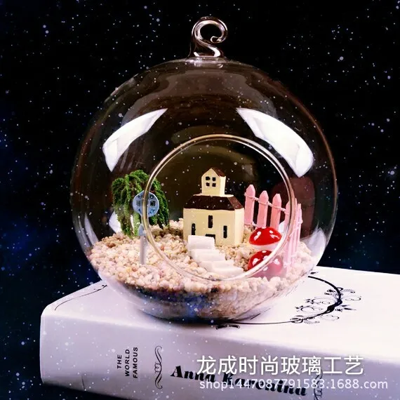 Microlandscape orb glass bottle Iron frame Transparent fleshy moss vase Lighting gardening accessories