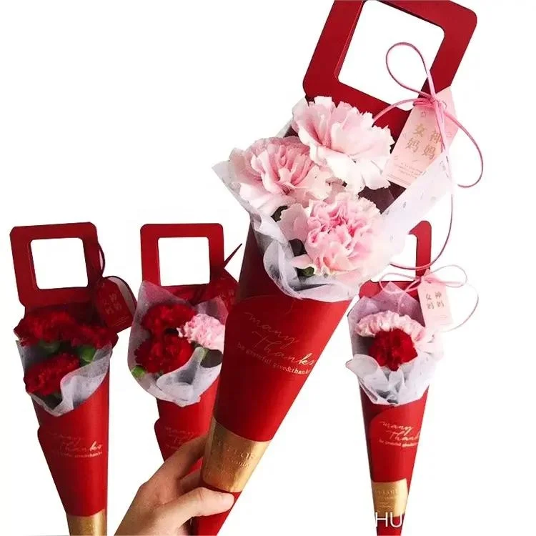 2024 hot sale Fancy style flower cone box single rose packing cone box single flower portable gift packaging box for Valentine