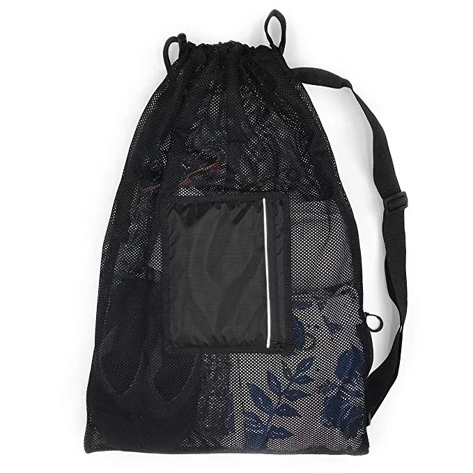 
Large sport drawstring sling swim mesh bag with water resistant pocket  (62294895048)