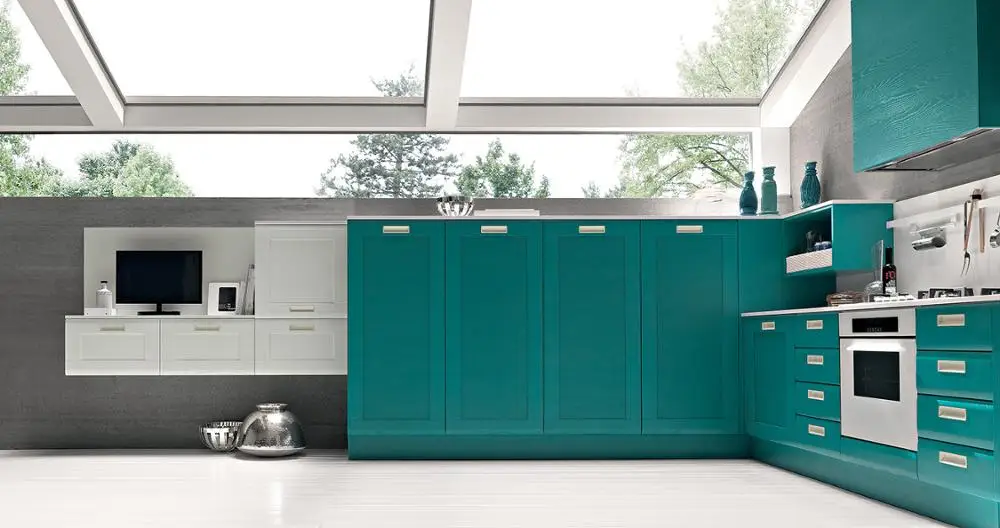 Modern style solid wood green color kitchen cabinet