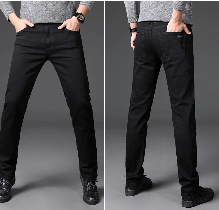 Джинсы мужские стрейчевые, деловые повседневные брюки из денима, классический стиль, черные, весна 2020