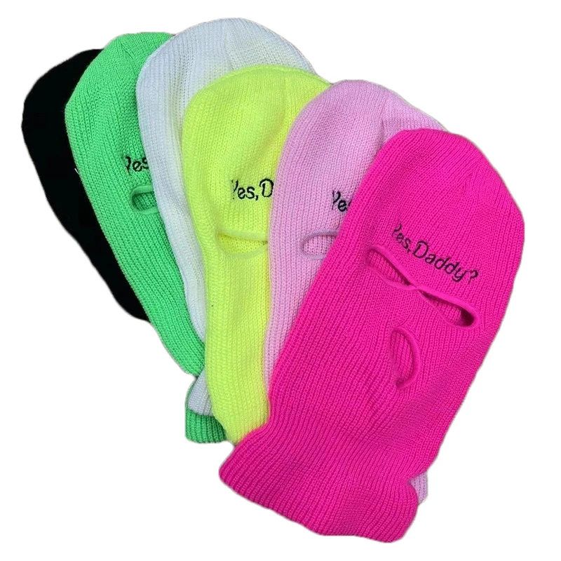 Yes daddy fashion ski mask sexy balaclava face mask 3 hole knitted full face cover woman winter hat