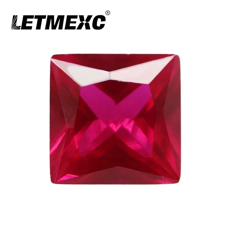 LETMEXC High Quality Top AAAAA 5# Red Ruby Diamond Princess Cut Corundum Loose Gemstone For Jewelry Wax Casting