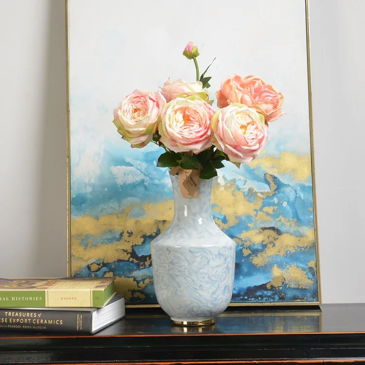Carved Tabletop Blue and White Porcelain Ceramic Small Vase