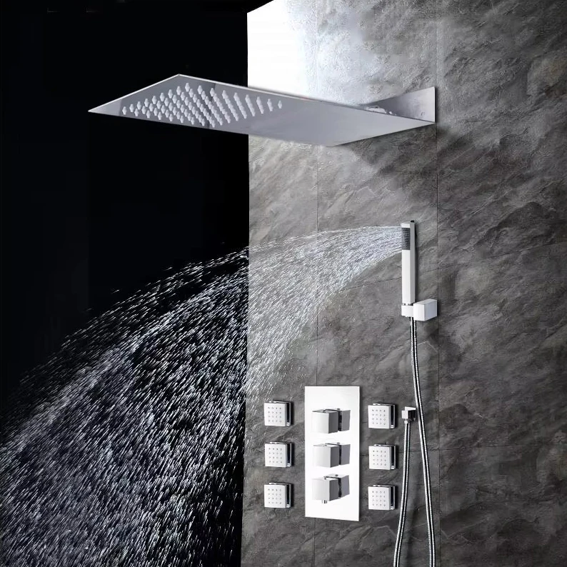 3 Way gerber Shower Faucet Set Bar Shape Bath Rainfall Shower Head And Control Valve With 6 Spout Shower System Set