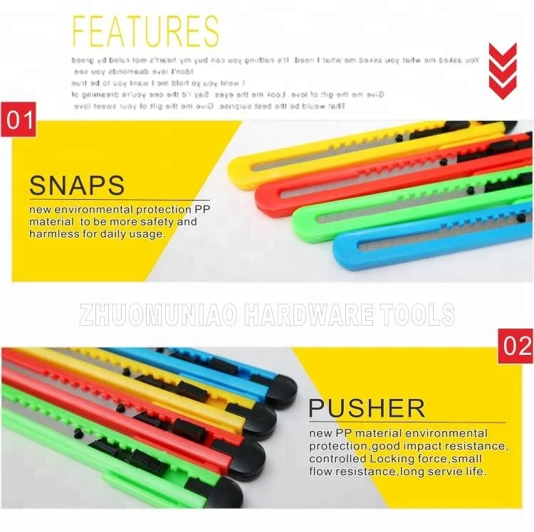 Office Universal Colorful 9mm sharp Craft Box Cutter Art Stationery Wallpaper Cutter Utility Knife