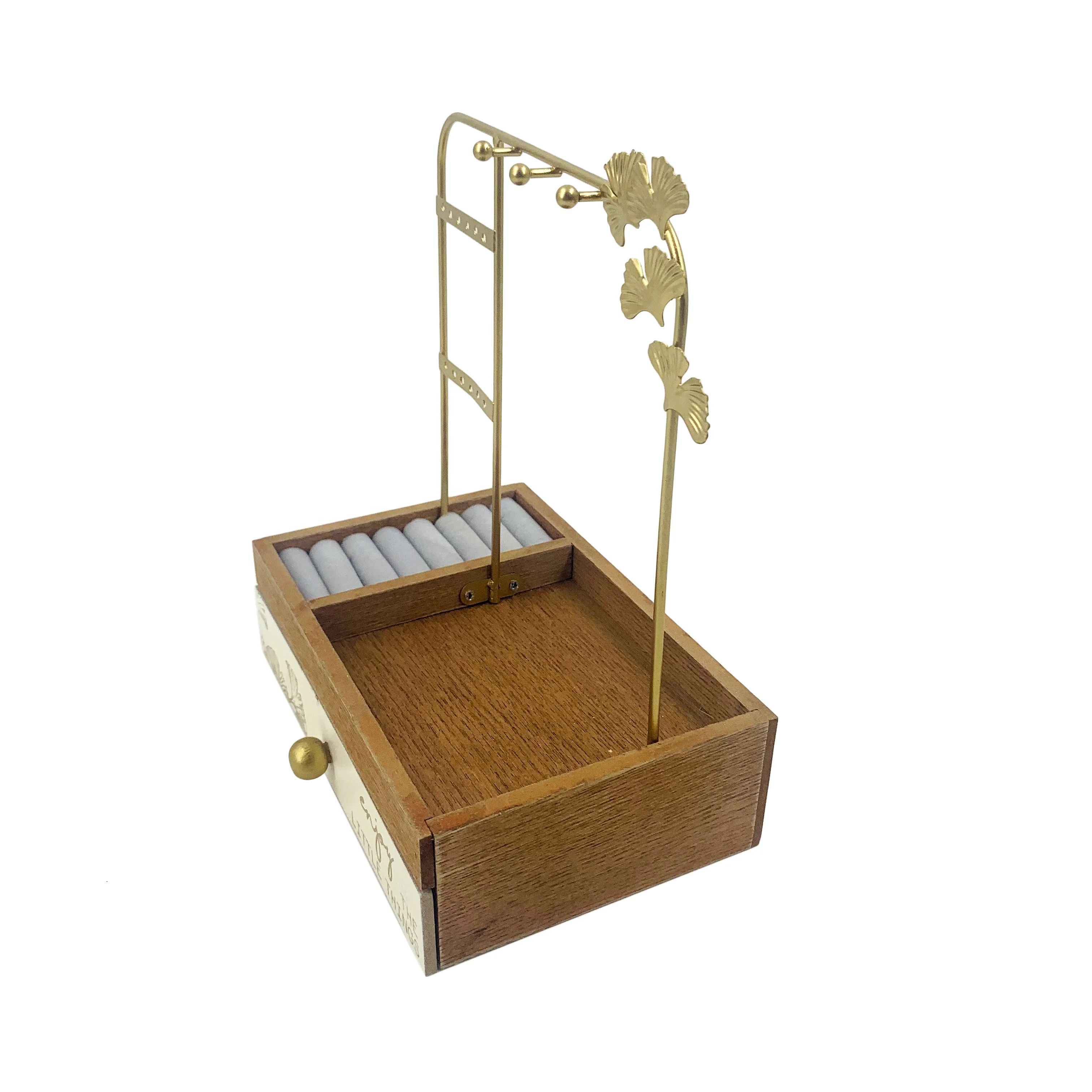 Elegant Jewelry Metal Organizer Flower Necklaces Bracelets Earrings Display Stand Rack Holder With Small Drawer