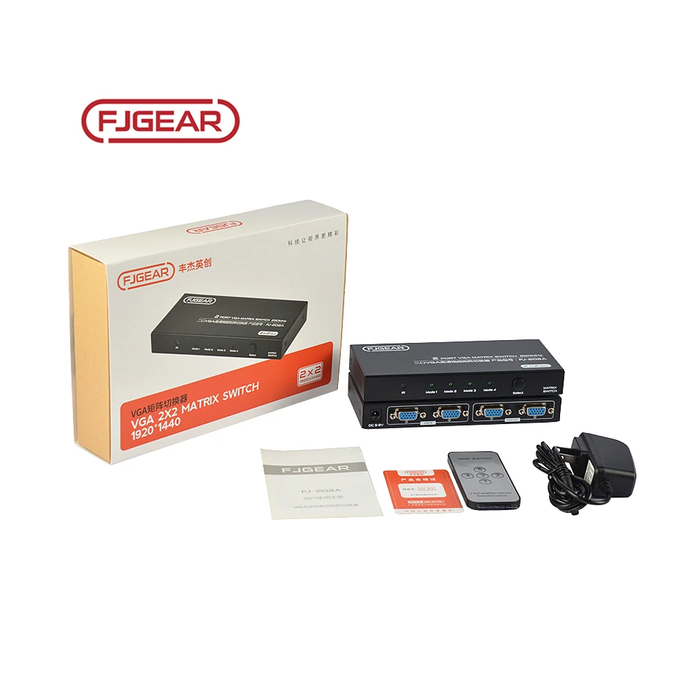 202A Fjgear Hot Selling Two-Port Matrix Selector 1920*1080 250Mhz 2 Port Switch Manual Vga Switch
