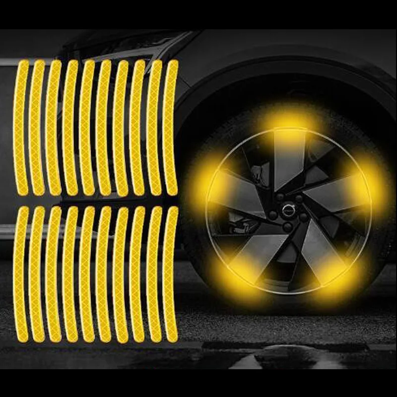 night driving fashion decorative 20 pcs car hub hi viz reflective tape tire reflector stripe sticker for motorcycle bicycle