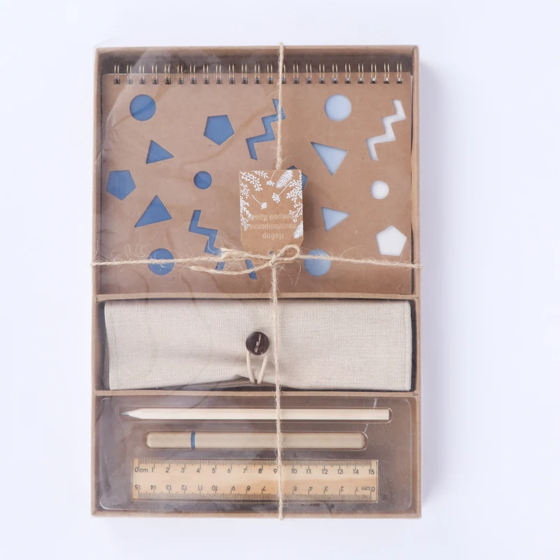 Factory price craft paper box pencil clips notepad eco office stationery set
