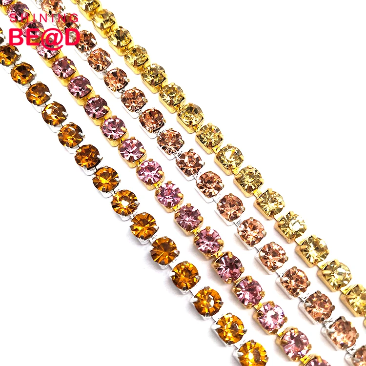Высококачественная красочная позолоченная цепочка SS29 со стразами для украшения одежды из нержавеющей стали 18