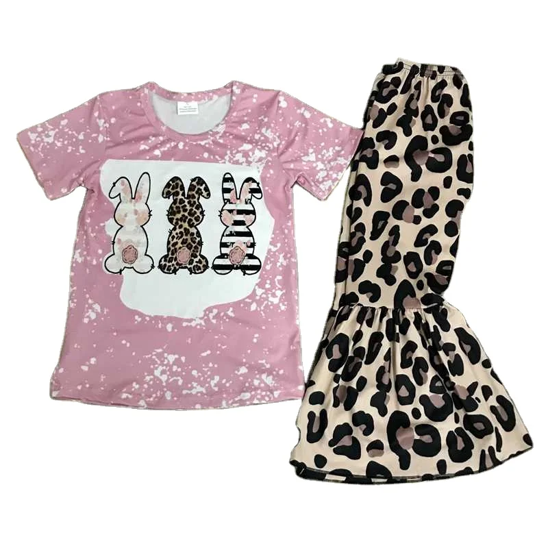 new updated boutique spray-ink embroidery kids outfit Easter Day wholesale boutique clothing set