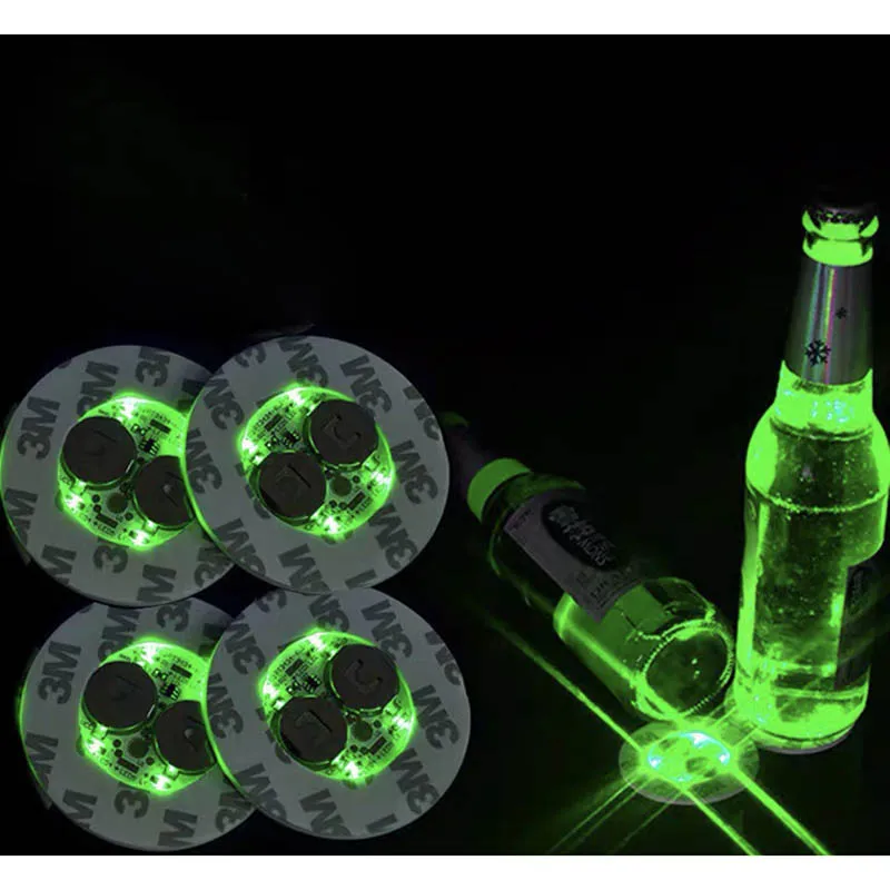 Custom New Style Round Luminous Flash Color Light Up Drinks Cup Mat Bottle Led Coaster Bottle Light Sticker With 3Modes 4 Lights