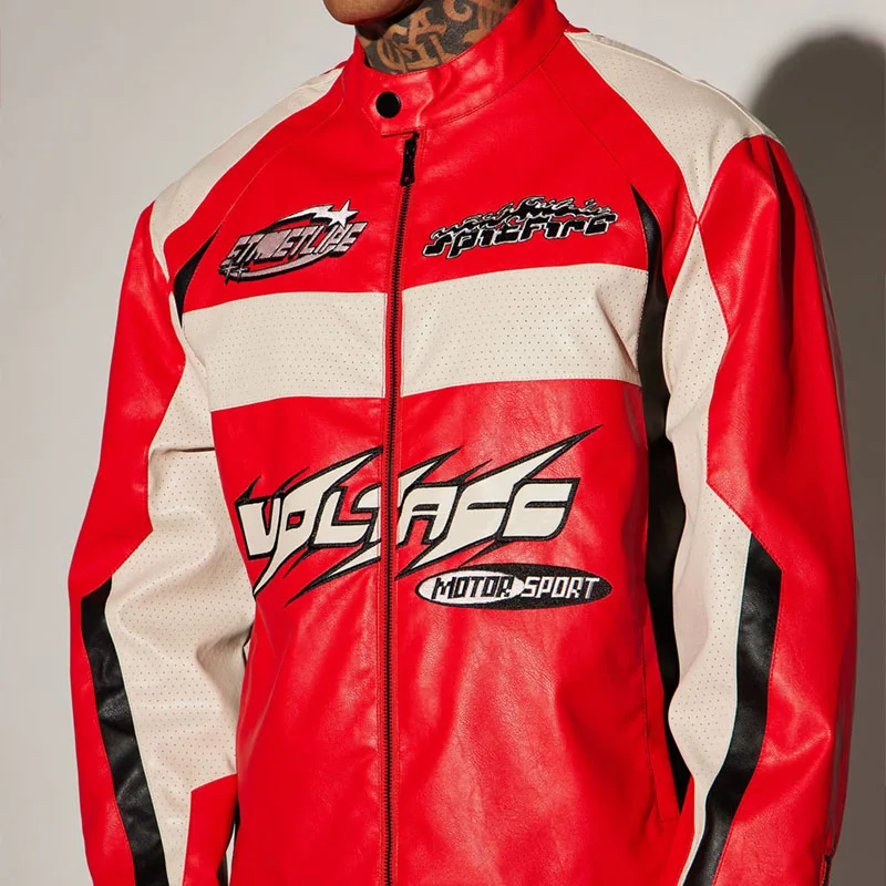 Custom design retro classic leather motorcycle jacket oem logo patch genuine leather racing jacket for men