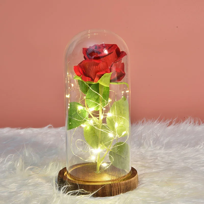 Good Quality Led Light String On Colorful Galaxy Rose In Glass For Mothers Day Valentines Day Anniversary