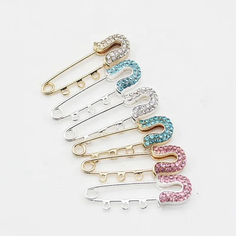 3.8cm with 3 loops 2 loop colorful rhinestone silver gold baby pins for kids accessories