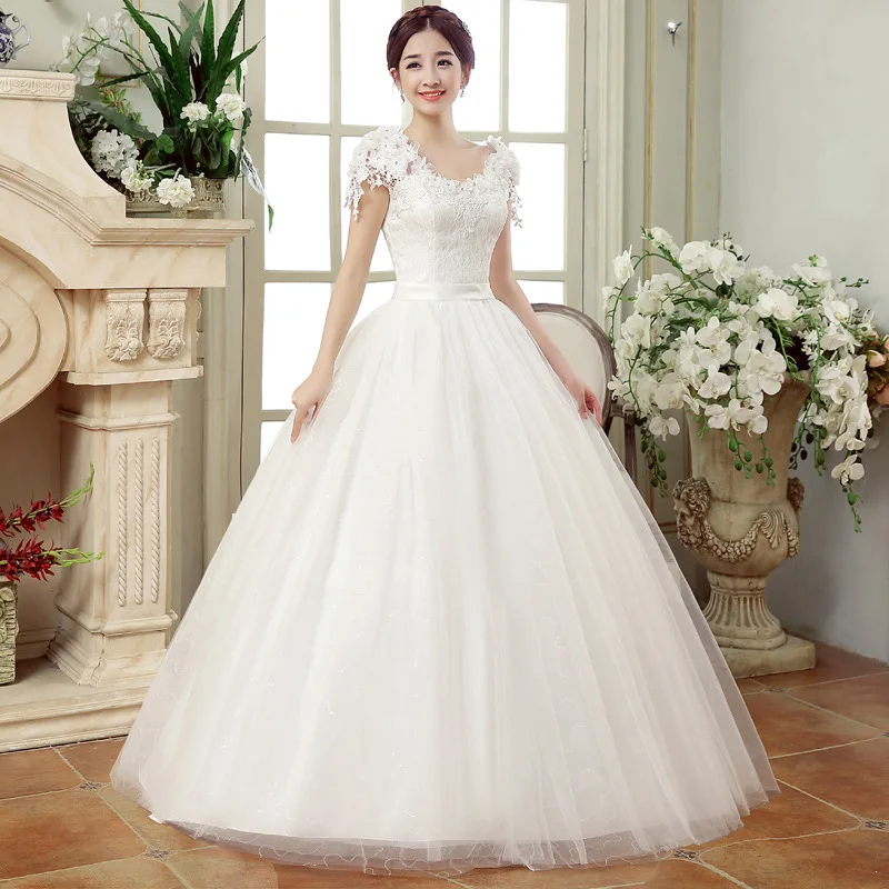 2022 spring new large size knot wedding dress slim and slim shoulders fat lace flower one-shoulder female
