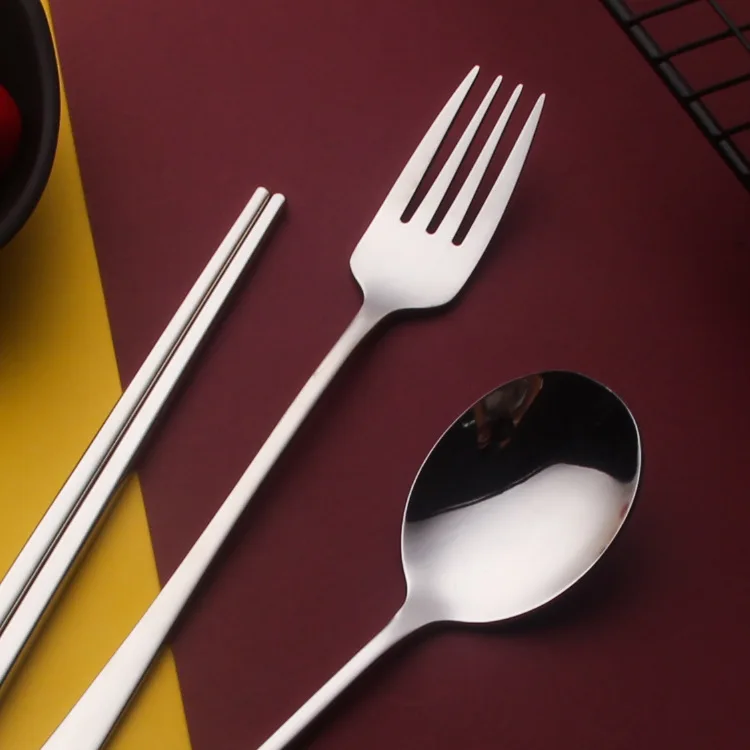 LFS Korea Recycled Flatware Metal Stainless Steel 304 Pure Silver Thick Spoon Round Square Chopsticks for Sale