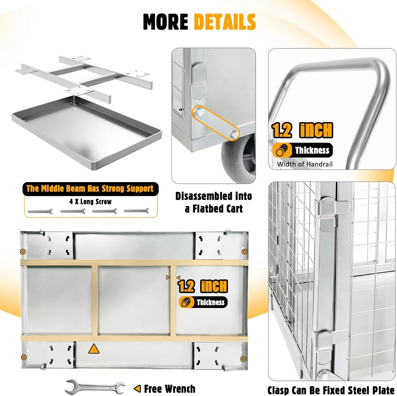 Movable Platform Truck with Cage Folding Trolley Load 1600LBS Multi-purpose Pulley Tool Car Work Cart on Wheels
